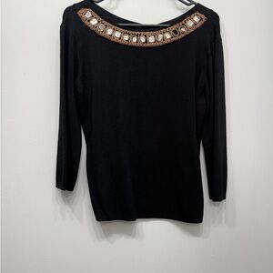 Black Top with Embellished Neckline